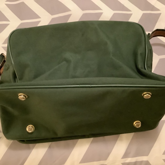 Travel shoulder bag with leather trim in green fabric - Picture 2 of 6